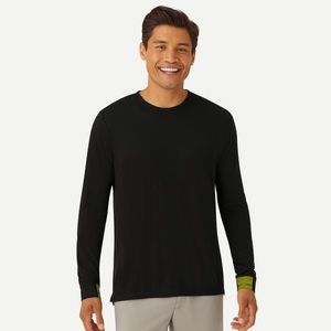 BOMBAS Men's BLACK Merino Wool Blend Crew Neck Long Sleeve T-Shirt SIZE-LARGE